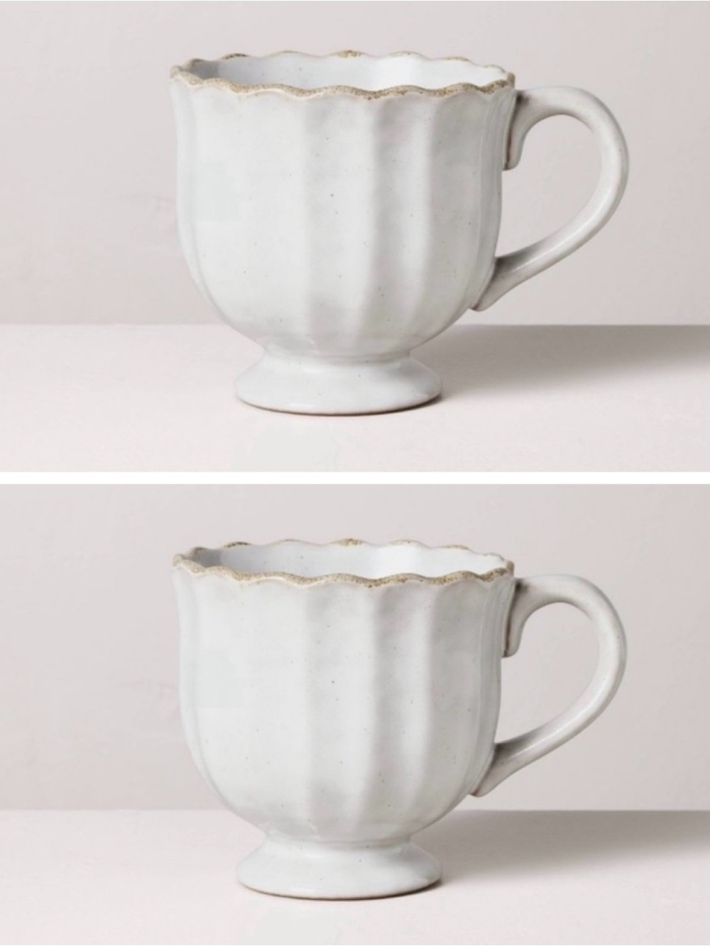 Hearth & Hand **2 Mugs** 12oz Scalloped Edge Ceramic Sour Cream Footed  NWT